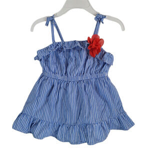 Toddler Dress 3T Genuine Kids OshKosh Blue White Stripe Flower Accent SMALL SPOT